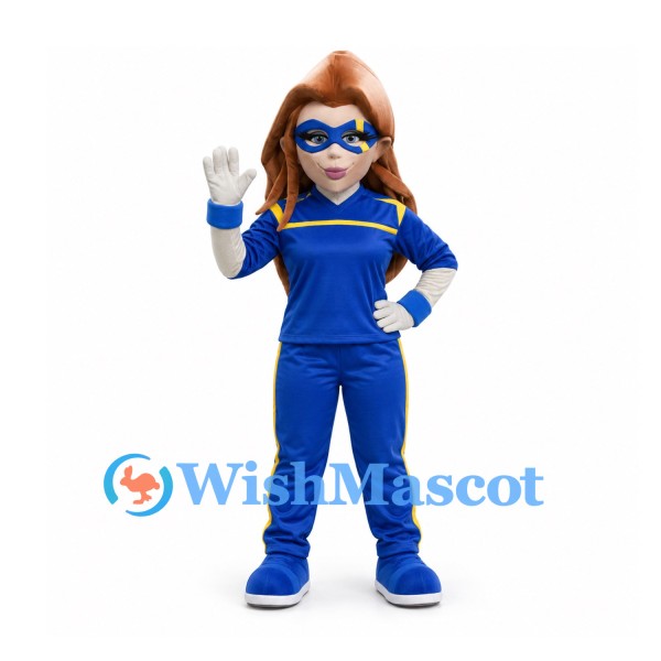Superhero Mascot Costume with Blue Eye Mask and Sports Outfit