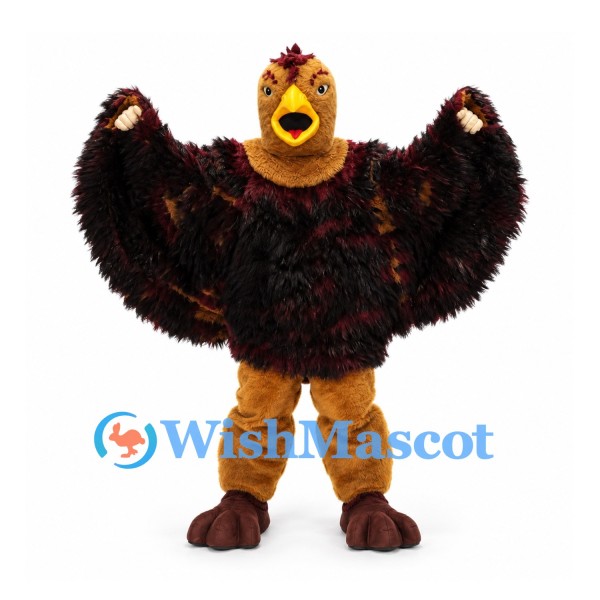 Eagle Mascot Costume with Broad Brown Feathered Wings