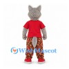 Wolf Mascot Costume in Gray with Red Shirt and Floral Pants