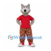 Wolf Mascot Costume in Gray with Red Shirt and Floral Pants