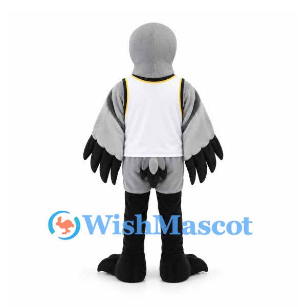 Falcon Mascot Costume with Gray Wings and White Sports Shirt