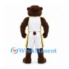 Bear Mascot Costume with White Basketball Uniform and Yellow Trim