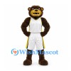 Bear Mascot Costume with White Basketball Uniform and Yellow Trim