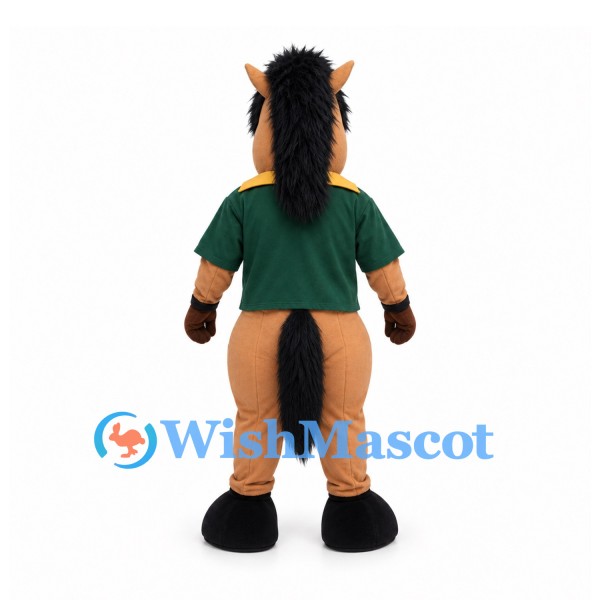 Horse Mascot Costume with Dark Green Polo Shirt and Tan Body