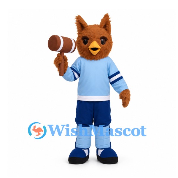 Squirrel Mascot Costume with Light Blue Football Uniform
