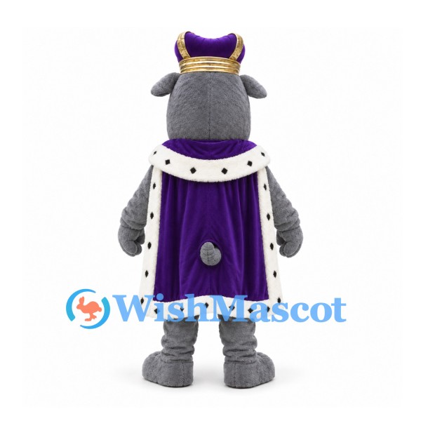 Hippo Mascot Costume with Purple Royal Cape and Crown