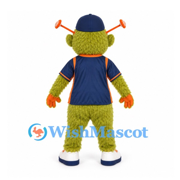 Monster Mascot Costume in Green with Navy Sports Shirt and Cap