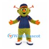 Monster Mascot Costume in Green with Navy Sports Shirt and Cap