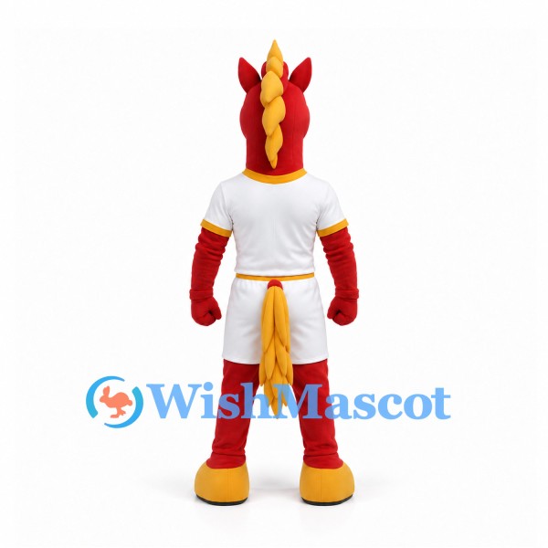 Dragon Mascot Costume in Red with White Sports Uniform