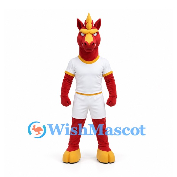 Dragon Mascot Costume in Red with White Sports Uniform
