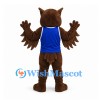 Owl Mascot Costume in Brown with Blue Sports Shirt