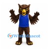 Owl Mascot Costume in Brown with Blue Sports Shirt
