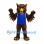 Owl Mascot Costume in Brown with Blue Sports Shirt