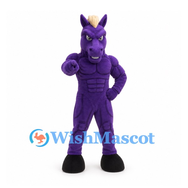 Horse Mascot Costume in Purple with Muscular Torso and Cream Mane