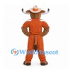 Bull Mascot Costume with Orange Cowboy Outfit and Wide Hat