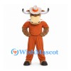Bull Mascot Costume with Orange Cowboy Outfit and Wide Hat