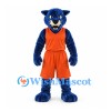 Panther Mascot Costume in Blue with Orange Basketball Uniform