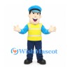 Worker Mascot Costume with Yellow Safety Vest and Blue Cap