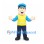 Worker Mascot Costume with Yellow Safety Vest and Blue Cap