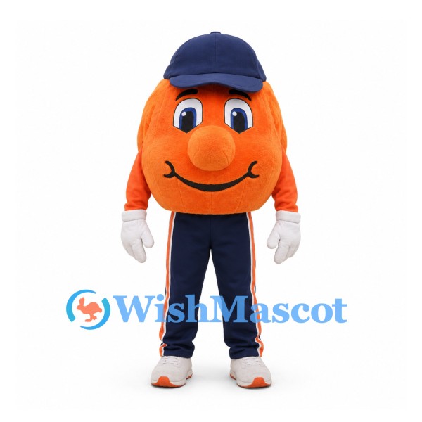 Orange Mascot Costume with Navy Cap and Track Pants