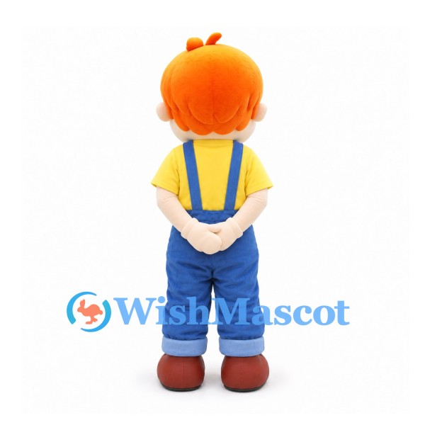 Boy Mascot Costume with Orange Hair and Blue Overalls