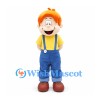 Boy Mascot Costume with Orange Hair and Blue Overalls