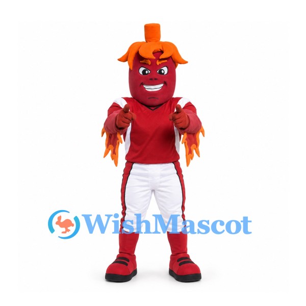 Chili Pepper Mascot Costume with Red Sports Shirt and White Shorts