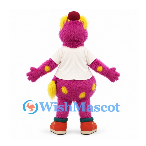 Bird Mascot Costume in Purple and Yellow with White Shirt