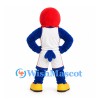 Parrot Mascot Costume in Red and Blue with White Sports Uniform