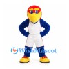 Parrot Mascot Costume in Red and Blue with White Sports Uniform