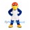 Parrot Mascot Costume in Red and Blue with White Sports Uniform