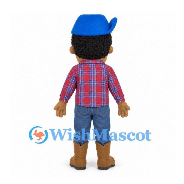 Boy Mascot Costume with Blue Cowboy Hat and Red Check Shirt