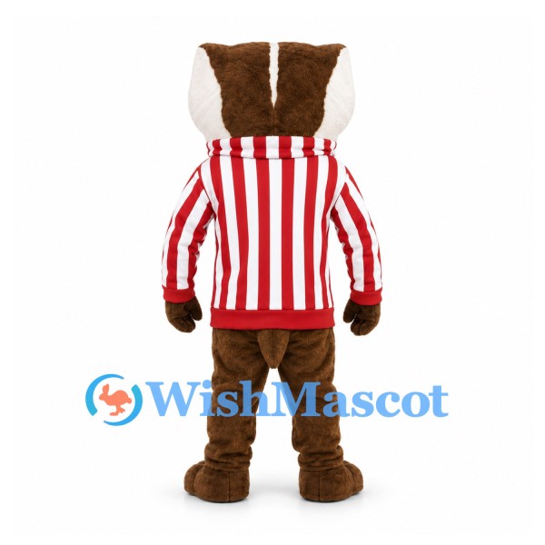 Badger Mascot Costume with Red White Striped Jacket