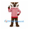 Badger Mascot Costume with Red White Striped Jacket