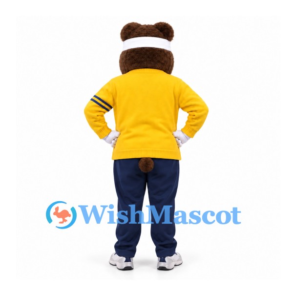 Bear Mascot Costume with Yellow Track Jacket and White Headband
