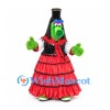 Witch Mascot Costume with Green Face and Red Tiered Dress