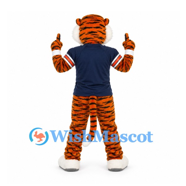 Tiger Mascot Costume with Orange Stripes and Navy Shirt