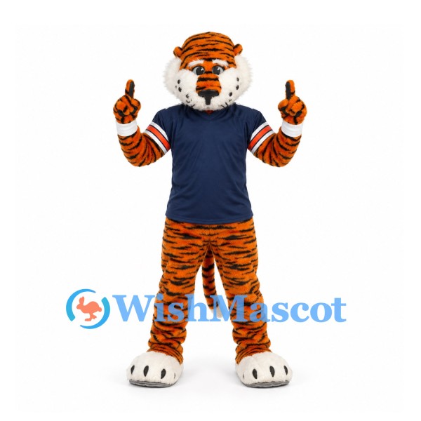 Tiger Mascot Costume with Orange Stripes and Navy Shirt
