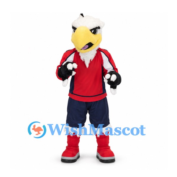 Eagle Mascot Costume with White Head and Red Sports Jersey