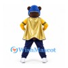 Bear Mascot Costume with Yellow Jacket and Blue Helmet