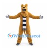 Bear Mascot Costume in Tan with Black White Striped Scarf