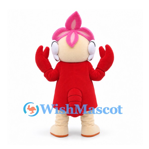 Girl Mascot Costume with Pink Hair and Red Lobster Dress