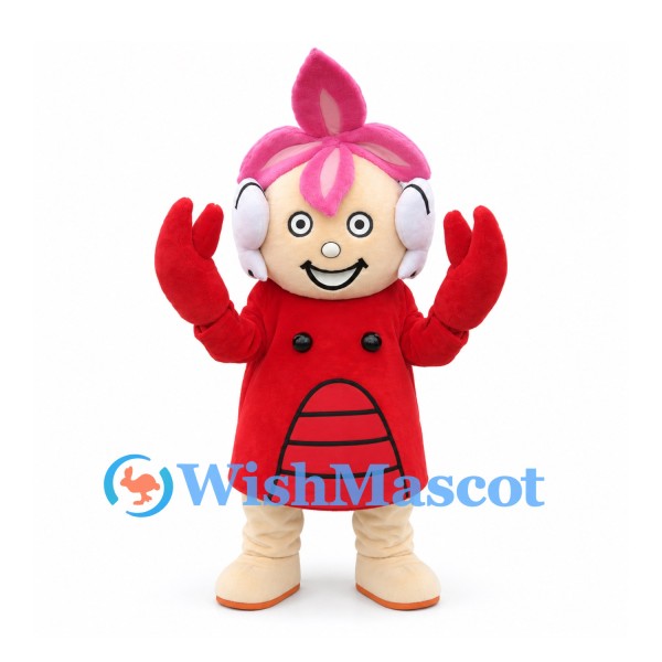 Girl Mascot Costume with Pink Hair and Red Lobster Dress