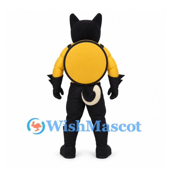 Raccoon Mascot Costume in Black with Yellow Round Backpack