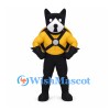 Raccoon Mascot Costume in Black with Yellow Round Backpack