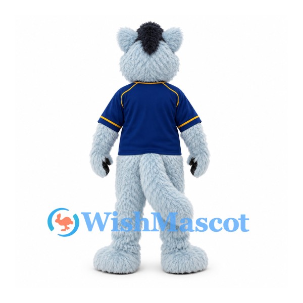 Wolf Mascot Costume in Pale Blue with Navy Sports Jersey