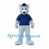Wolf Mascot Costume in Pale Blue with Navy Sports Jersey