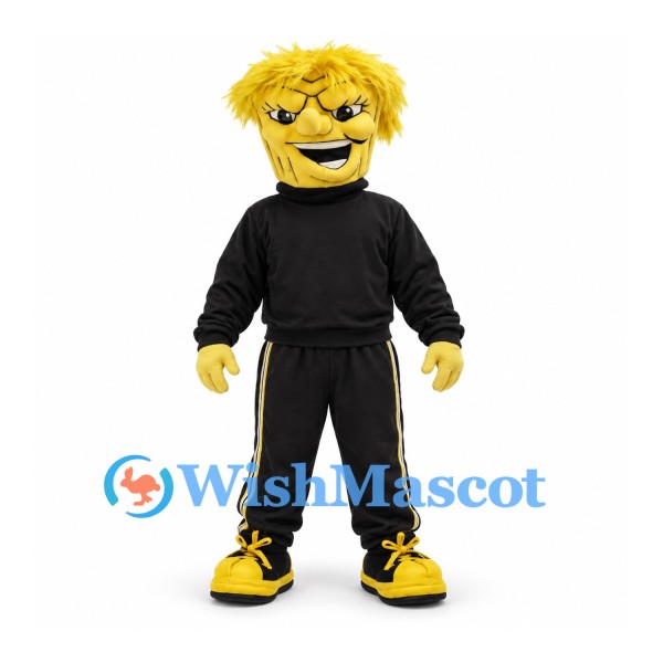 Monster Mascot Costume with Yellow Hair and Black Tracksuit