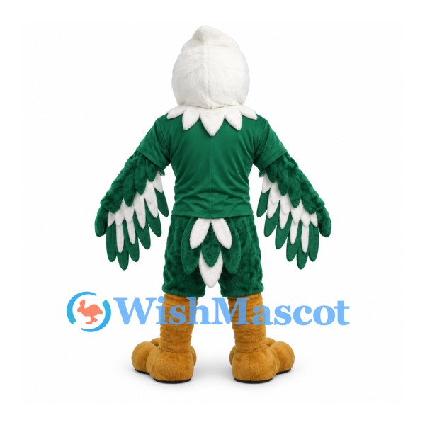Eagle Mascot Costume with White Head and Green Sports Uniform