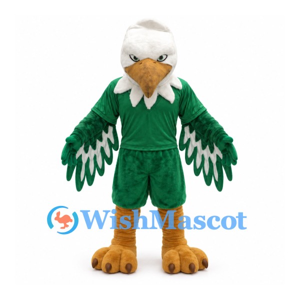 Eagle Mascot Costume with White Head and Green Sports Uniform